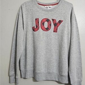 Emily Daniels Women’s Medium “JOY” Plaid Applque Long Sleeve Gray Pullover